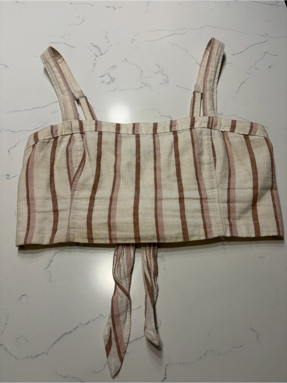 Abercrombie & Fitch Cream Striped Tie-Front Crop Cami